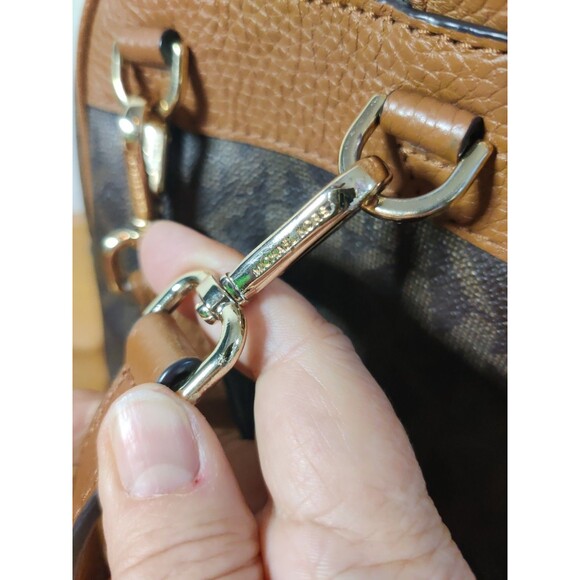 Michael Kors Rhea Mini Backpack Purse Brown Gold Square Studs Read! - Picture 5 of 15